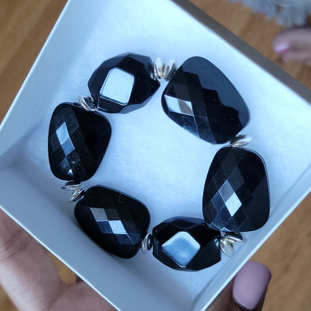 Chunky black and silver beaded bracelet